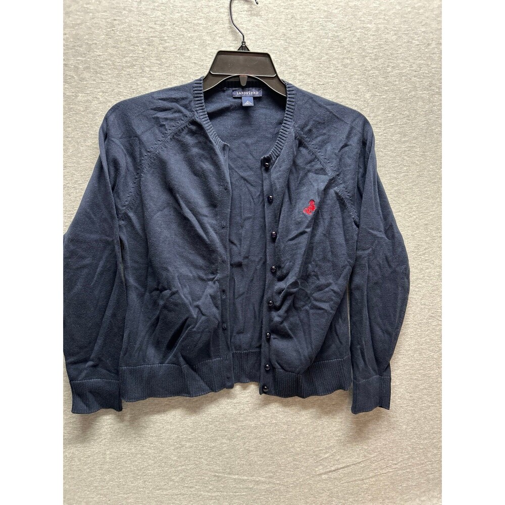 Lands’ End  Button Up Navy Blue Cardigan, Sweater Size M
